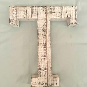 Distressed wooden letter T wall home decor
